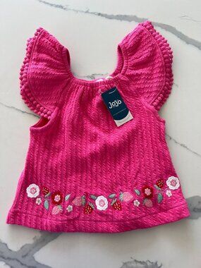 JoJo Maman Bébé  pink embroidered floral frill sleeve T-shirt, 18 months